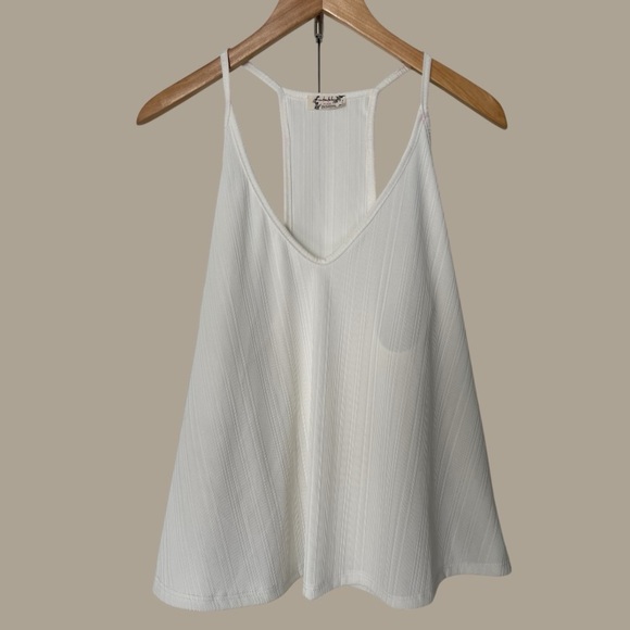 Free People | Textured White Racerback Swing Sleeveless Top Minimalist - Picture 1 of 6
